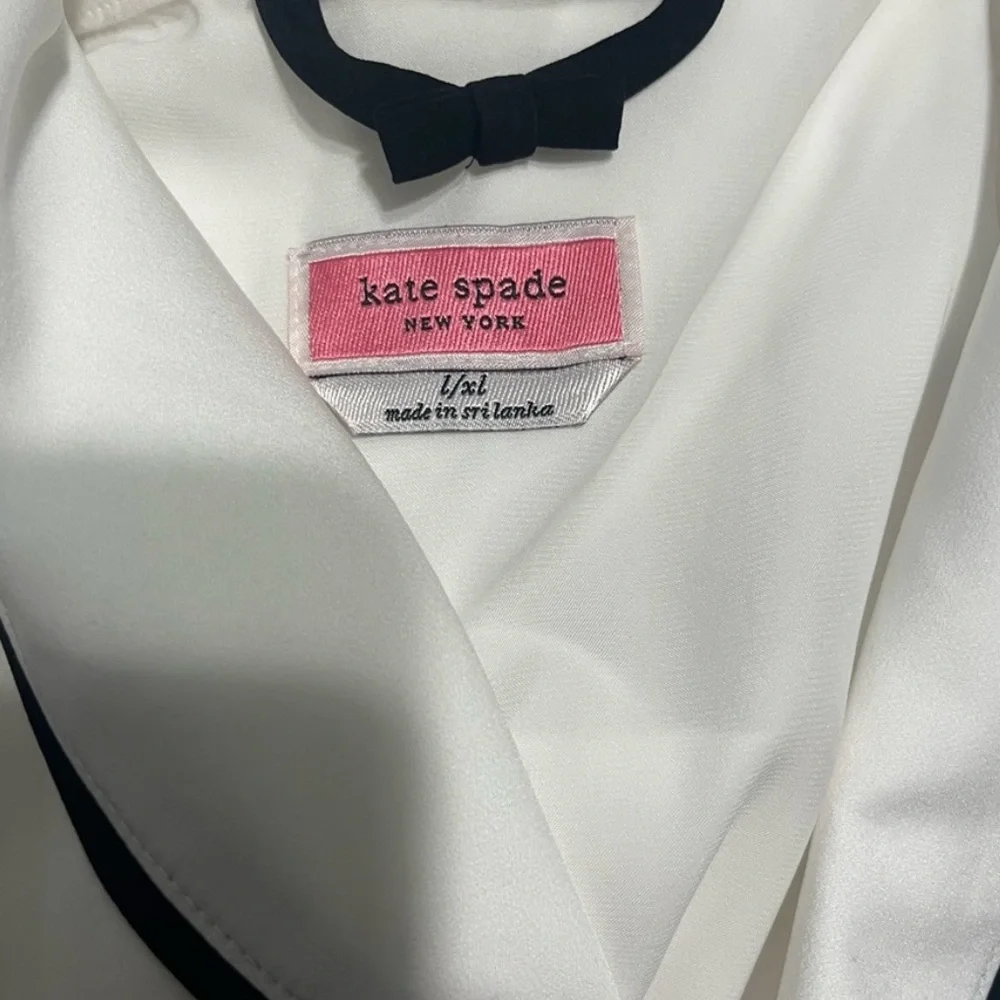 kate spade White Satin Robe with Black Trim
